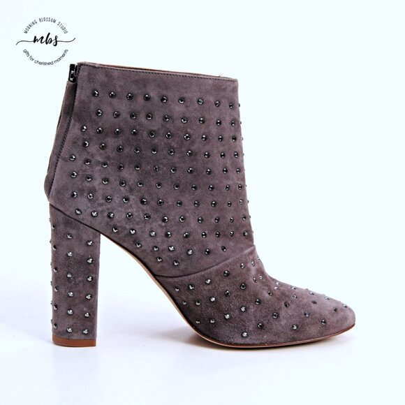 J. Crew Adele Suede Leather Studded Ankle Heel Boots Gray Women 8 - Picture 8 of 14